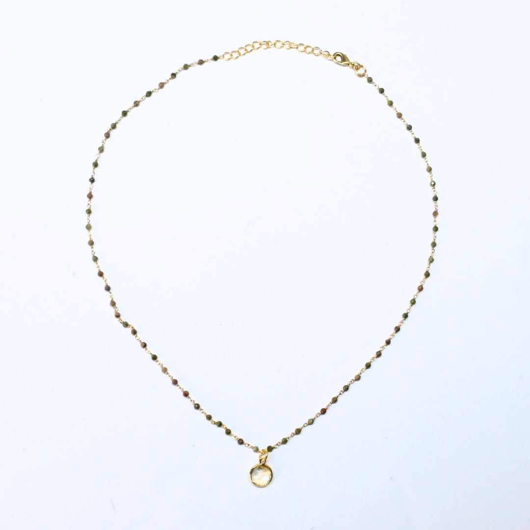 Euro Gold Assorted Gemstones 45 cm plus 5 cm extender chain Necklace A1.