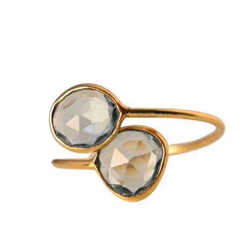 Euro Gold Cuff Ring Open size with gems A255