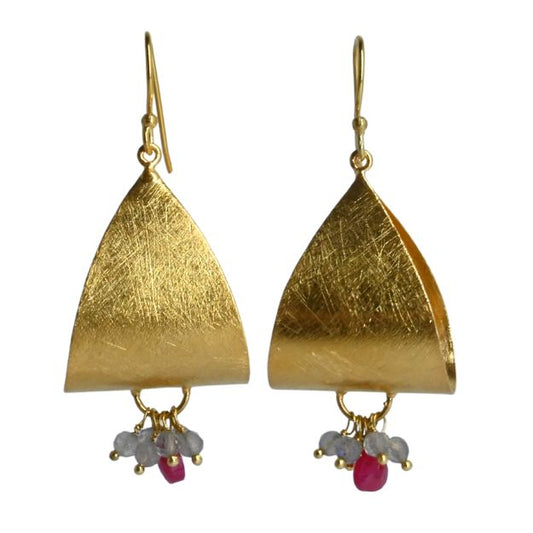 Euro Gold Gemstone Drop Earrings- A281