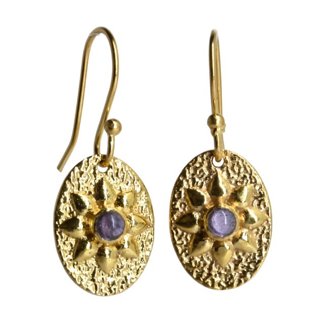 Euro Gold Gemstone Drop Earrings-A118