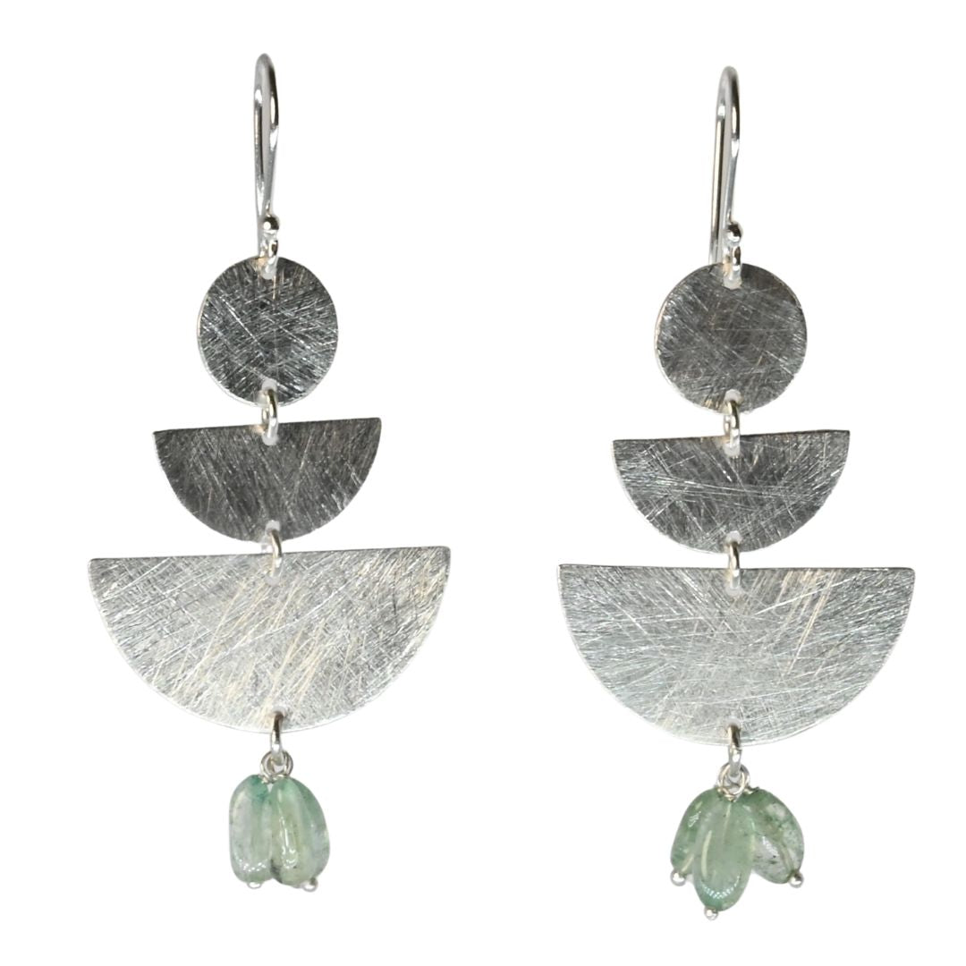 Euro Silver Gemstone Fan Drop Earrings - C308