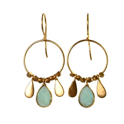 Euro Gold Gemstone Drop Earrings-A266