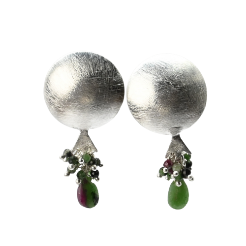 EuroSilver Pomegranite Gemstone Stud Earrings - C320