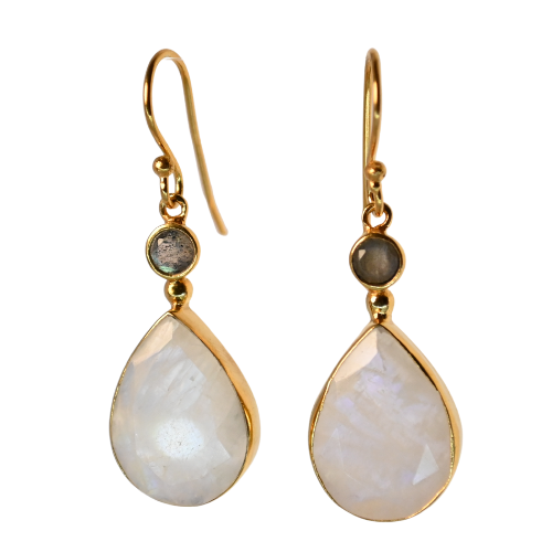 Euro Gold Gemstone Drop Earrings-A197a