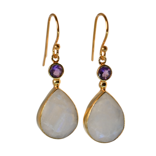 Euro Gold Gemstone Drop Earrings-A197a