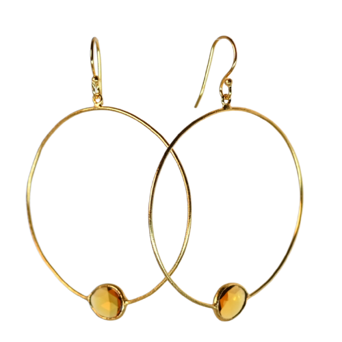Euro Gold Gemstone Drop Earrings-A304