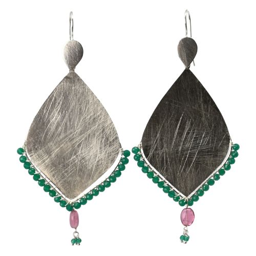 Euro Silver Gemstone Marquis Earrings- CA322