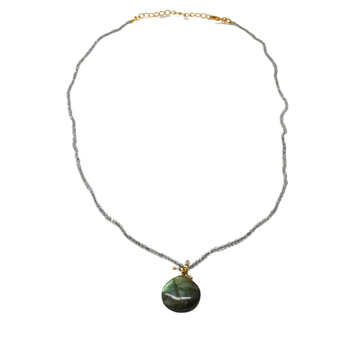 Euro Gold Assorted Gemstones 55 cm plus 5 cm with a tassled gem pendant A25a