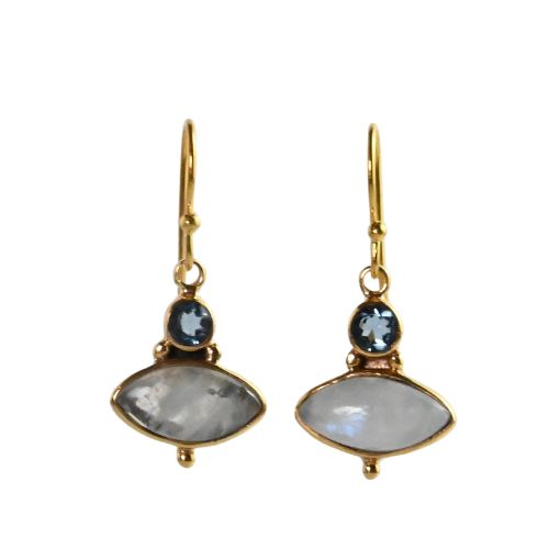 Euro Gold Moonstone marquis and gem Earrings- A143
