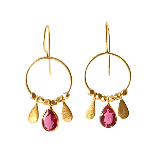 Euro Gold Gemstone Drop Earrings-A266
