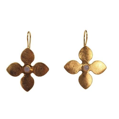 Euro Gold Gemstone Flower Earrings-A342
