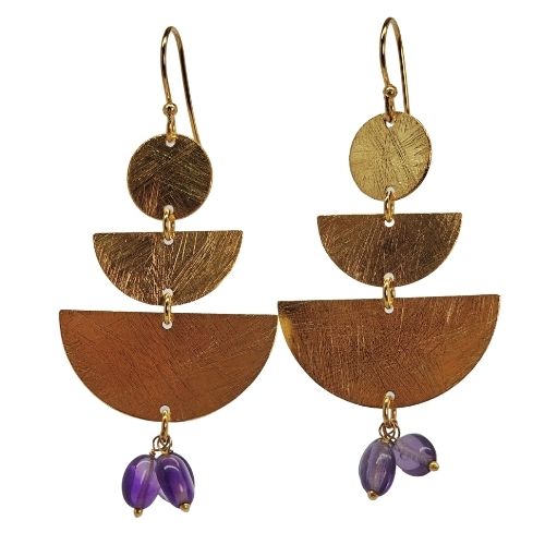 Euro Gold Gemstone Fan Drop Earrings-A308