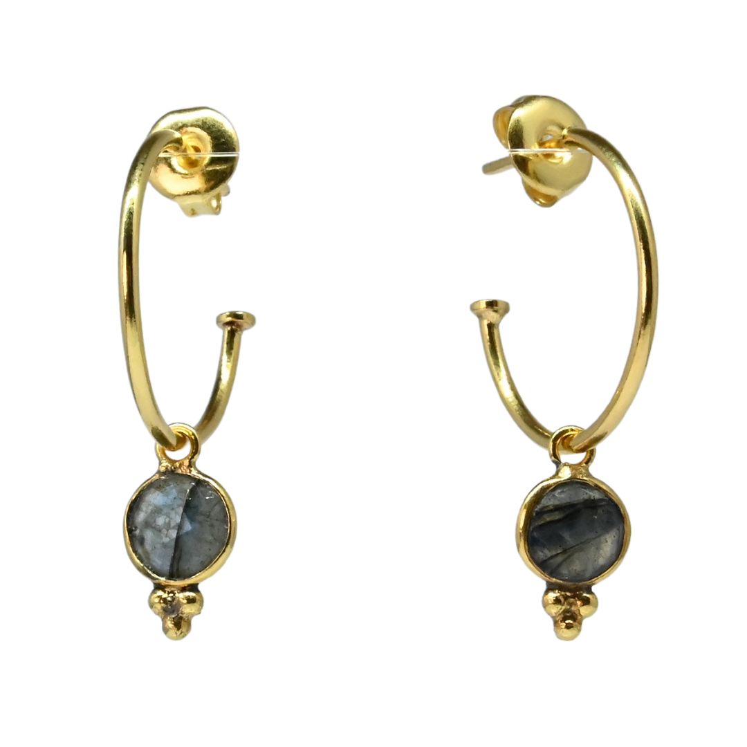NEW! Euro Gold Gem Hoop Earrings 9C multi gems available