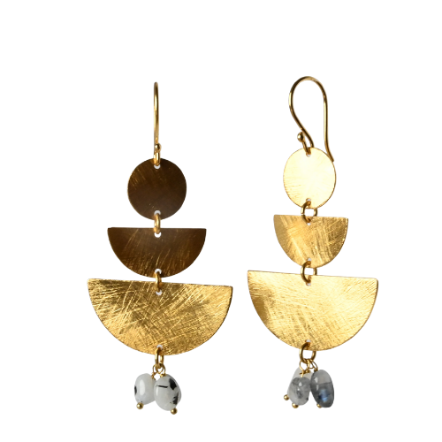 Euro Gold Gemstone Fan Drop Earrings-A308