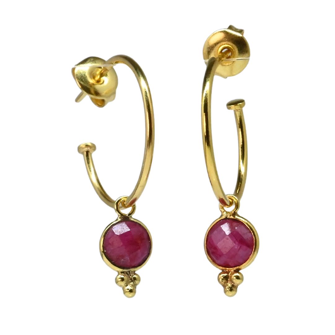 NEW! Euro Gold Gem Hoop Earrings 9C multi gems available