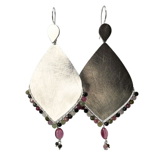 Euro Silver Gemstone Marquis Earrings- CA322