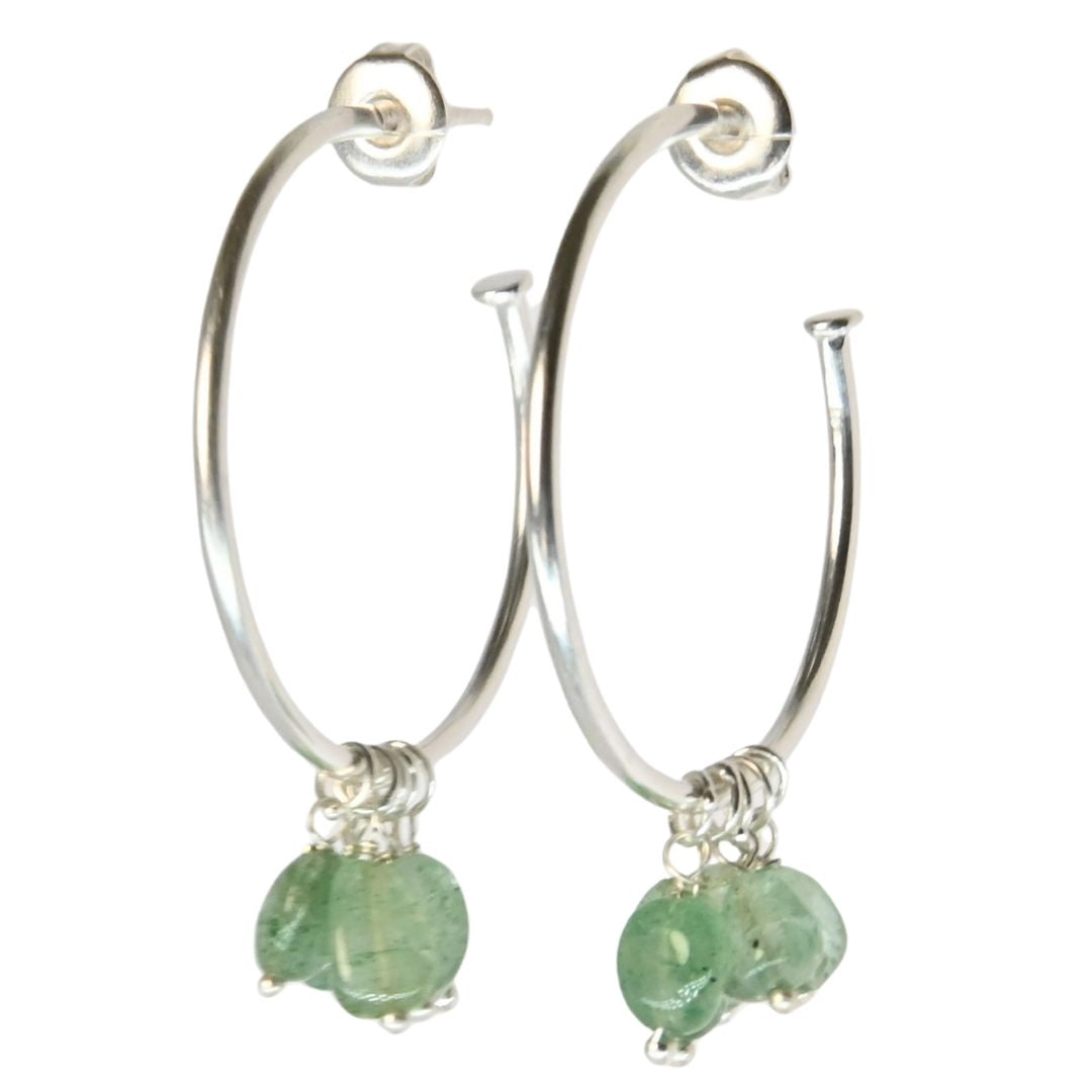 Euro Silver Gem DROP Hoop Earrings C315