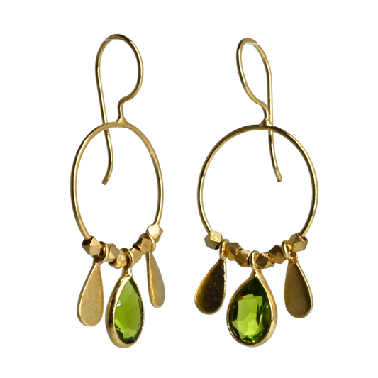 Euro Gold Gemstone Drop Earrings-A266