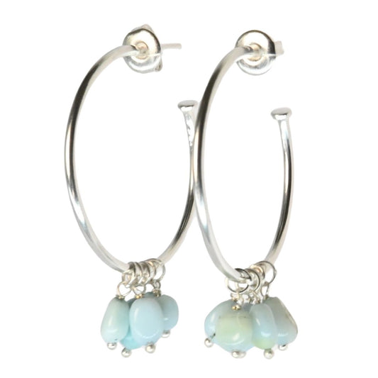 Euro Silver Gem DROP Hoop Earrings C315