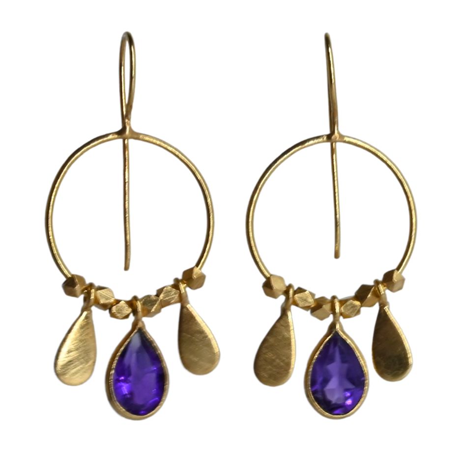 Euro Gold Gemstone Drop Earrings-A266
