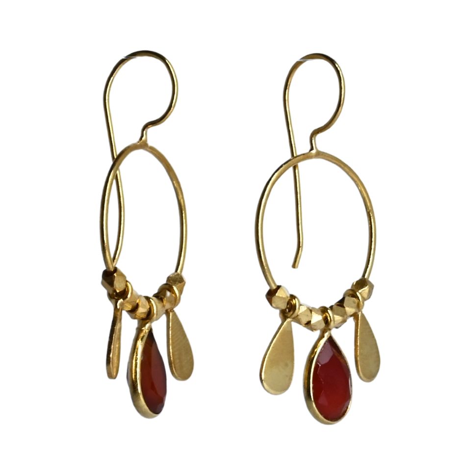 Euro Gold Gemstone Drop Earrings-A266