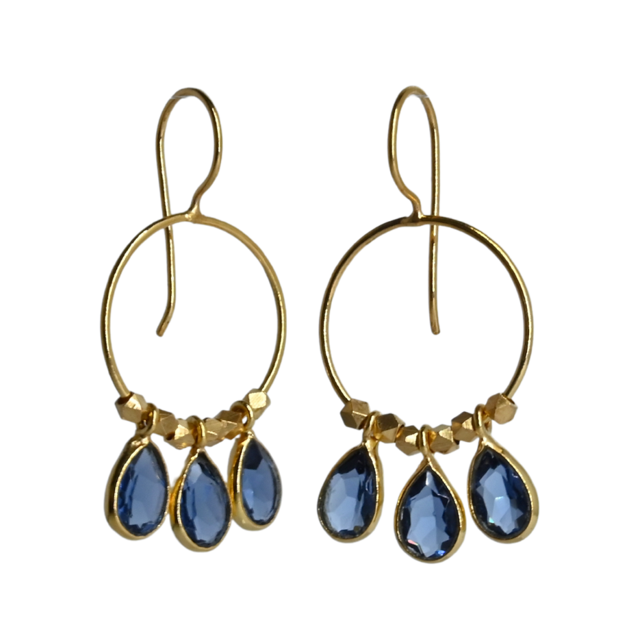 Euro Gold Gemstone Drop Earrings-A266A