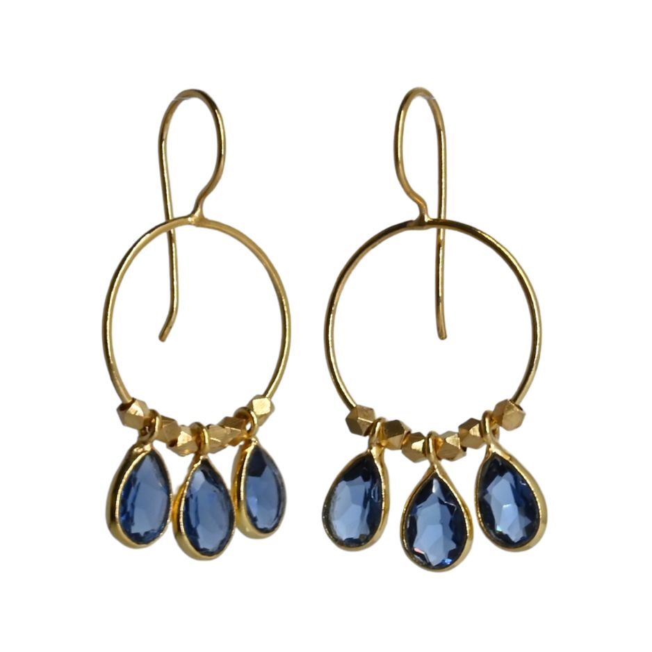 Euro Gold Gemstone Drop Earrings-A266A