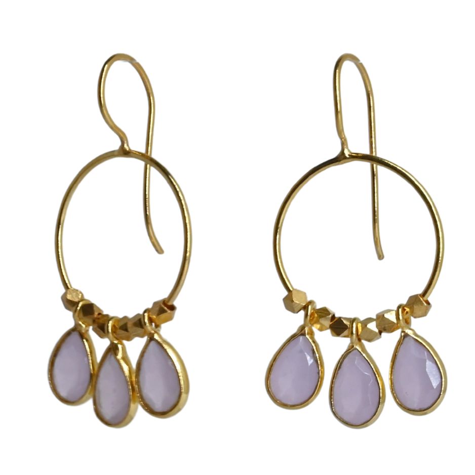 Euro Gold Gemstone Drop Earrings-A266A