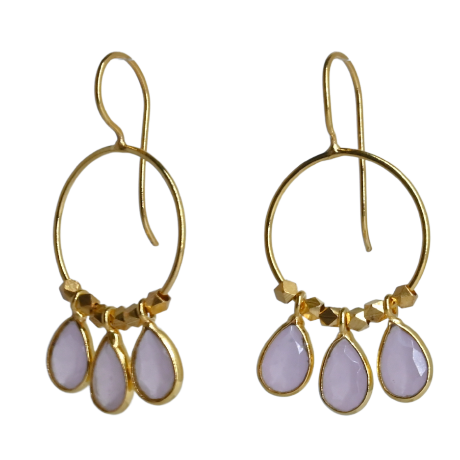 Euro Gold Gemstone Drop Earrings-A266A