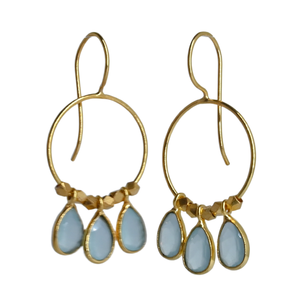 Euro Gold Gemstone Drop Earrings-A266A