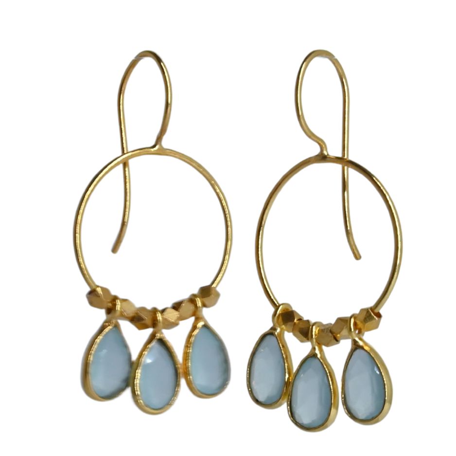 Euro Gold Gemstone Drop Earrings-A266A