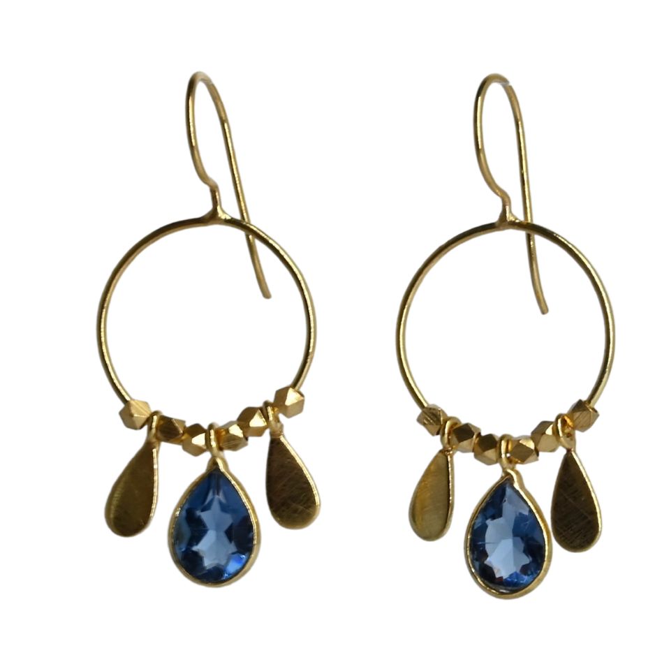 Euro Gold Gemstone Drop Earrings-A266