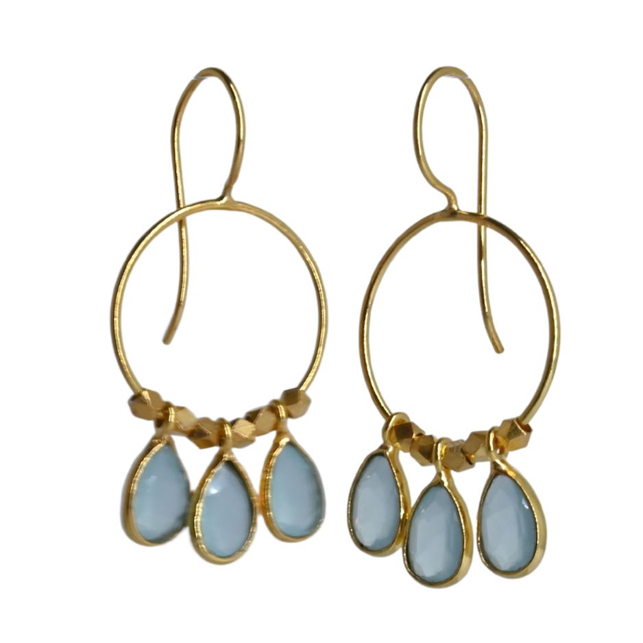 Euro Gold Gemstone Drop Earrings-A266A