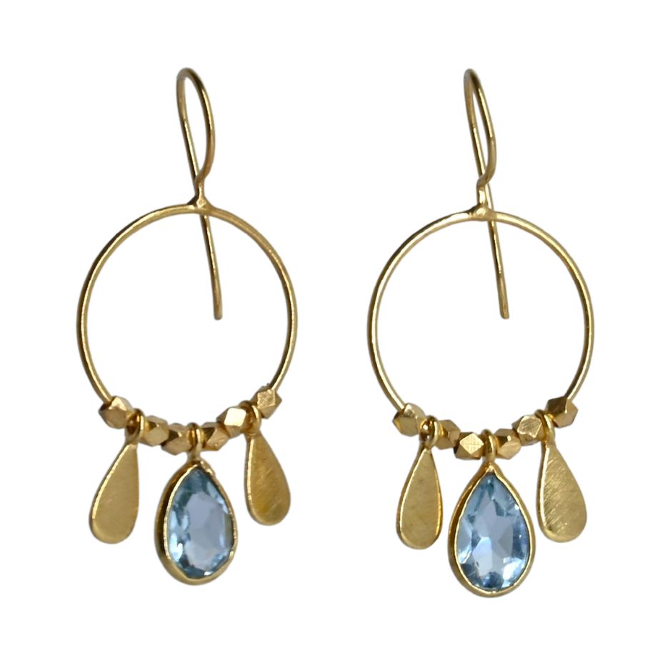 Euro Gold Gemstone Drop Earrings-A266