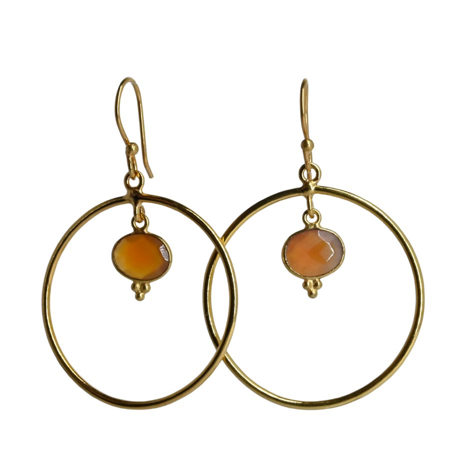Euro Gold Gemstone Drop Earrings-238