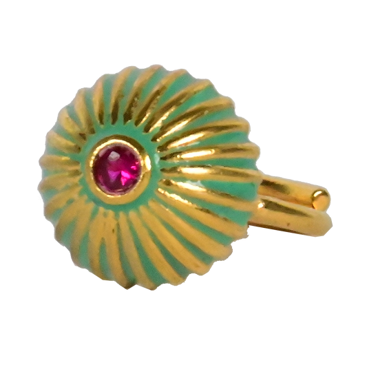 Euro Gold Cuff Ring Open size with gems A32