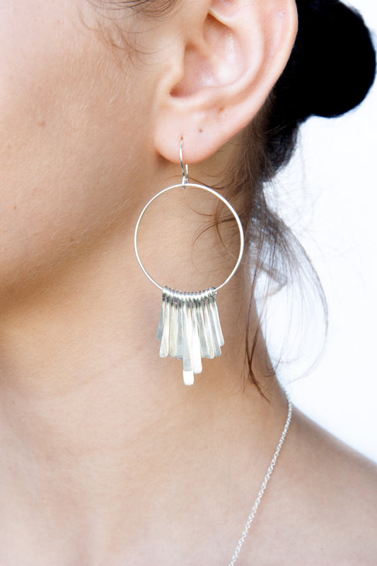Silver Wash Tassel Hoop Earrings C15