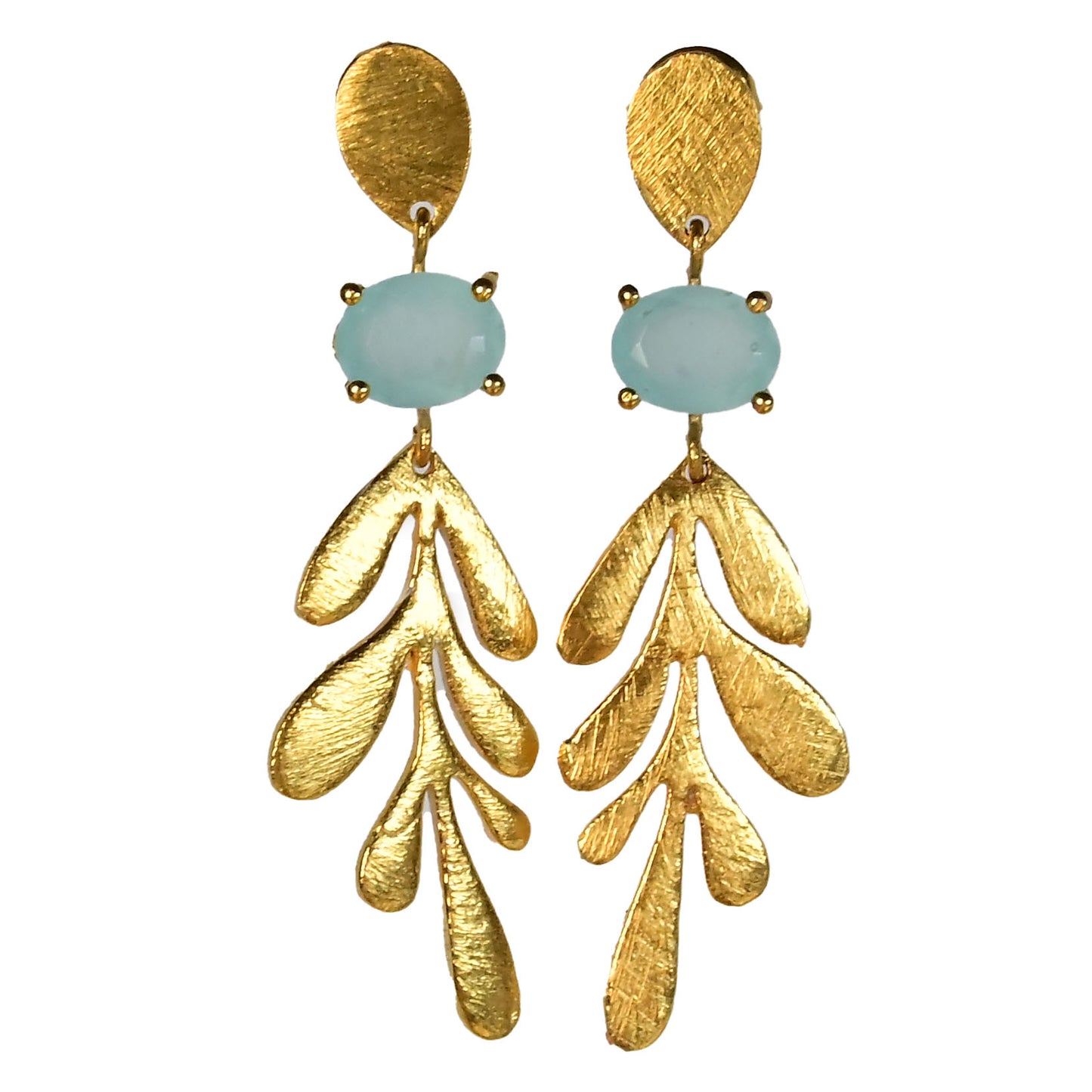 Euro Gold Leaf Earrings- Assorted Gemstones A12