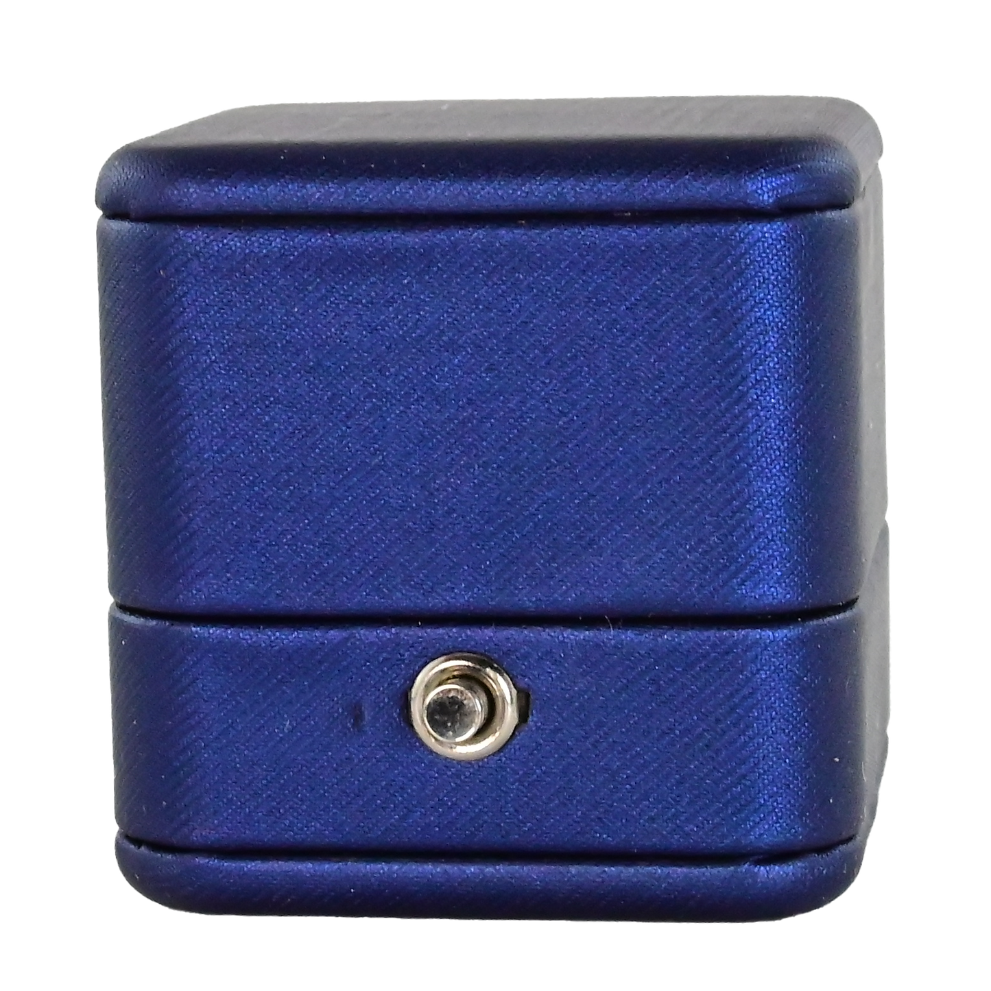 Luxury navy pu leather and velvet ring box. 6.6 x 8 x 4.4 cm
