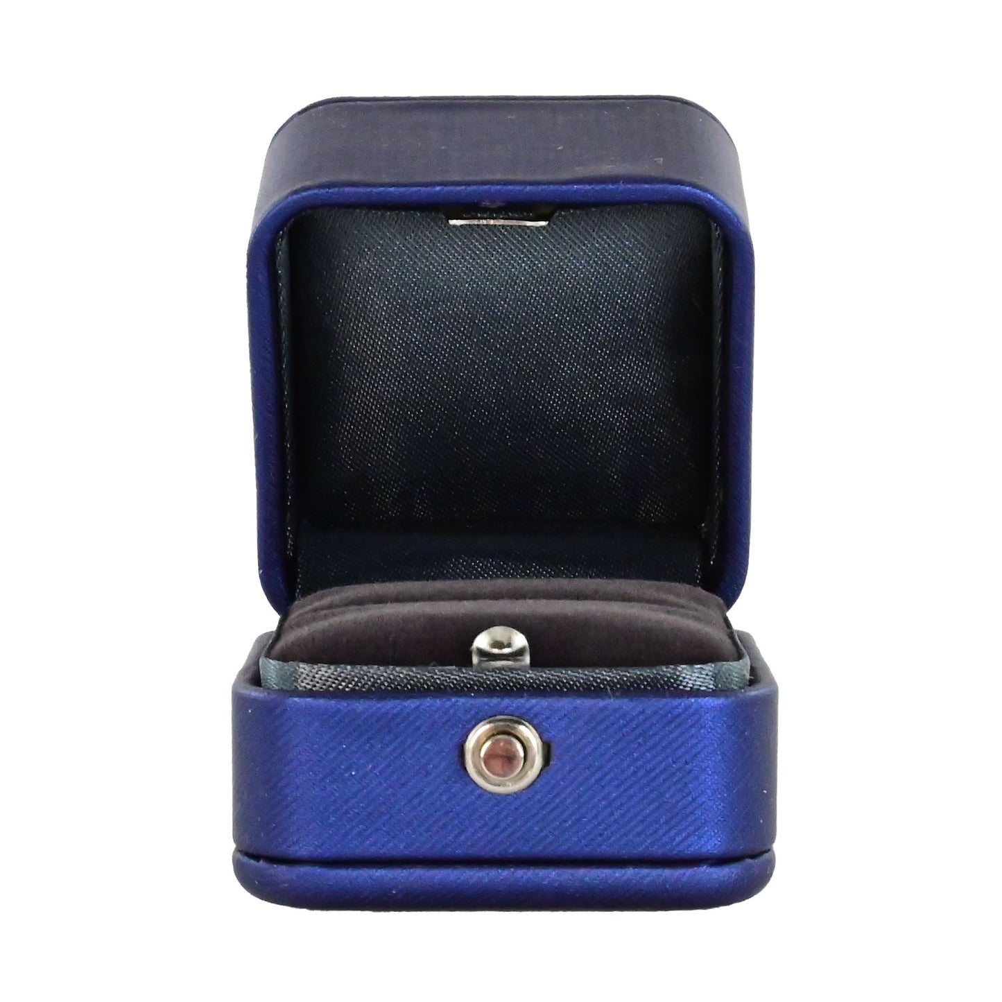 Luxury navy pu leather and velvet ring box. 6.6 x 8 x 4.4 cm