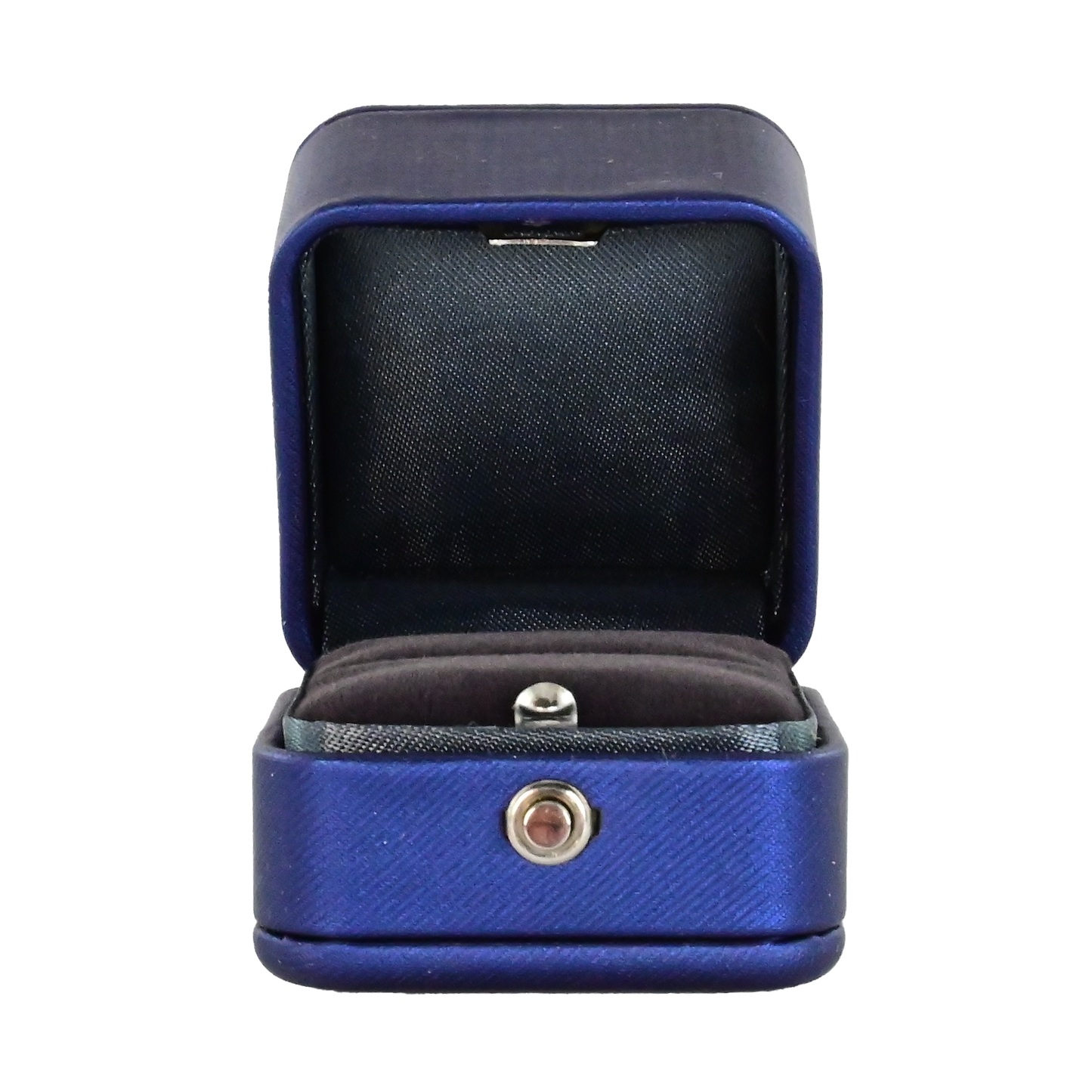 Luxury navy pu leather and velvet ring box. 6.6 x 8 x 4.4 cm