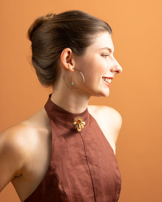 Euro Gold Gemstone Flower Brooch