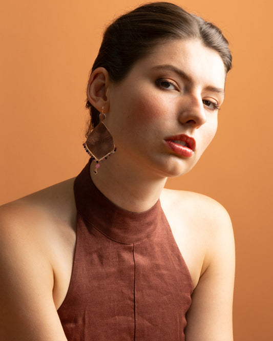 Euro Gold Gemstone Marquis Earrings- A322