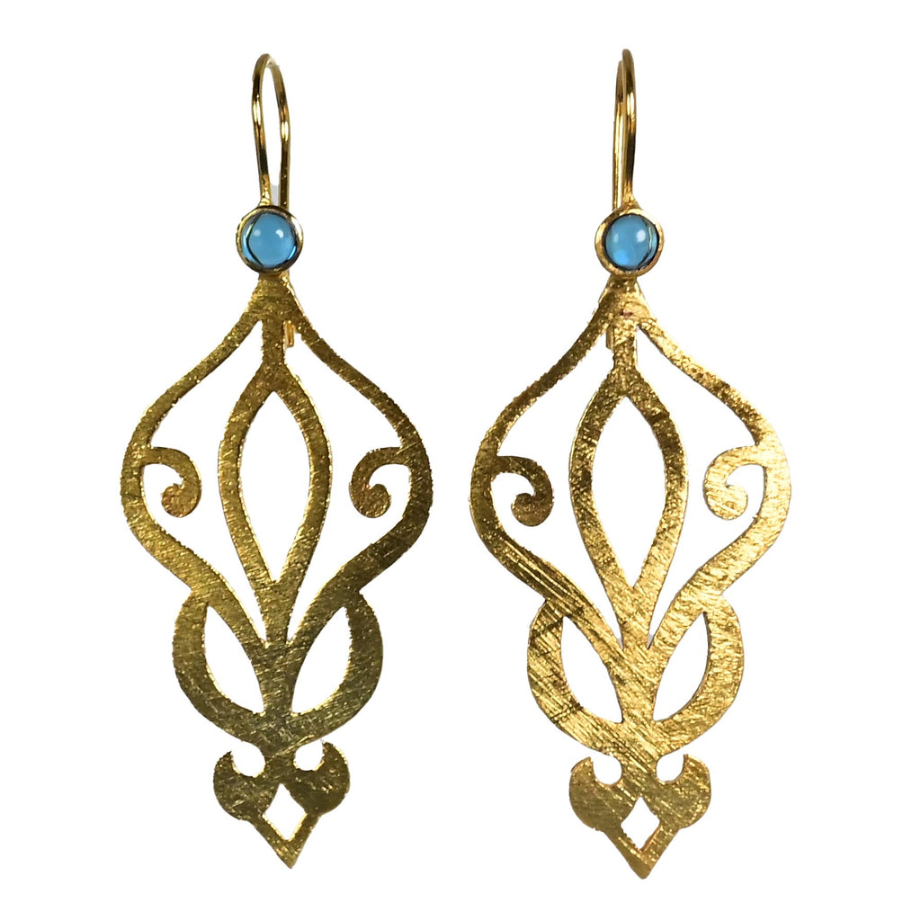 Buy Long Dangle Gemstone Earrings with Green Onyx 24K Gold on Brass