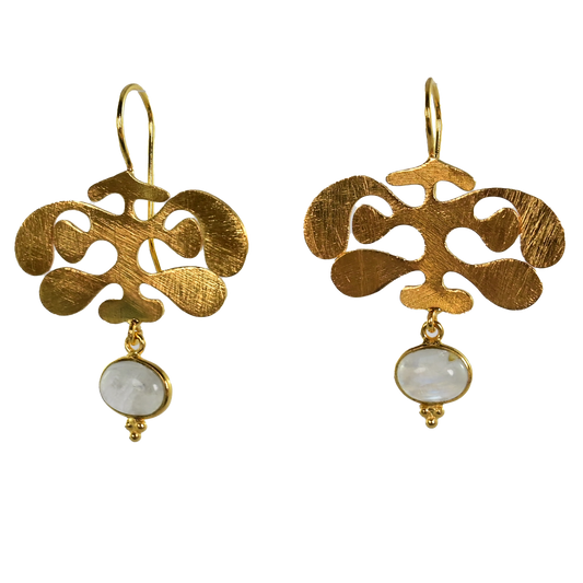Euro Gold Gemstone Ginko Earrings A175