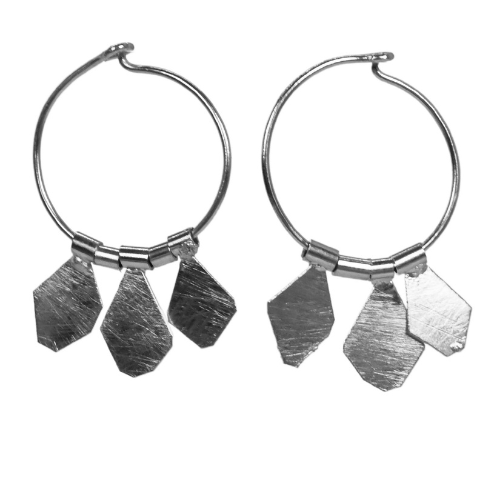Euro Silver Piccolo 3 Drop Hoop Earrings C24p