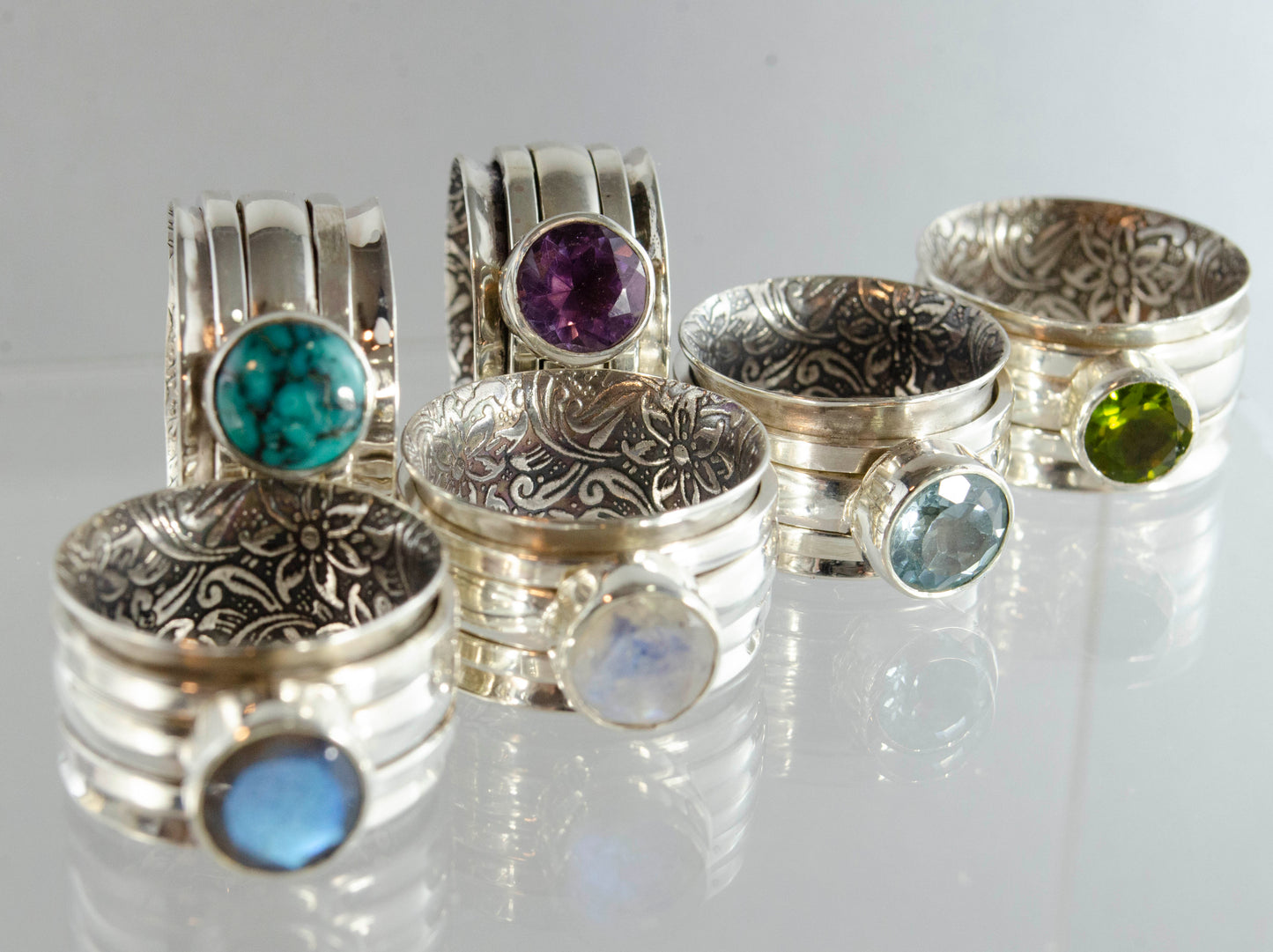 The Secret Garden Gemstone Spinner rings. lux