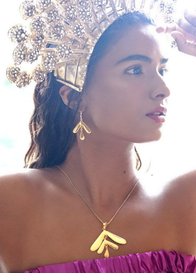 3 Tier Drop Earrings Gold Plated Brass