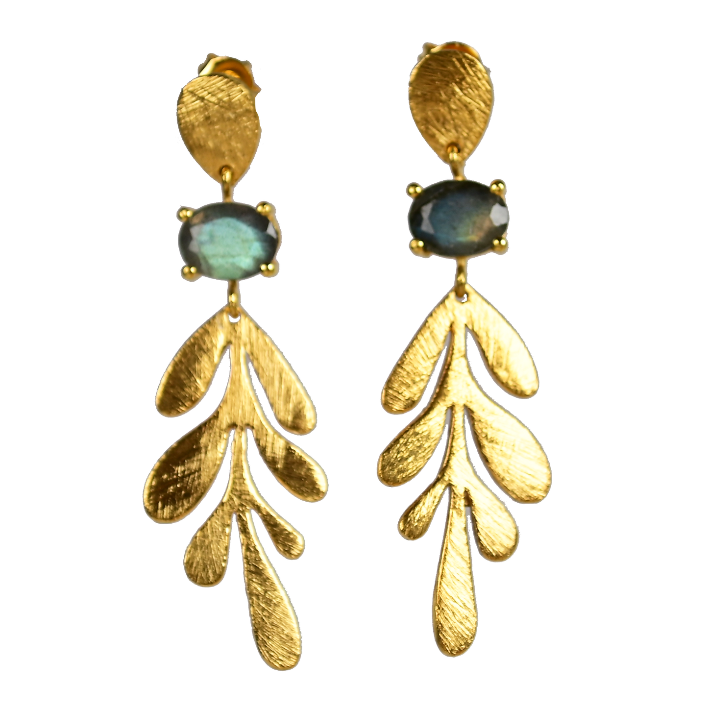 Euro Gold Leaf Earrings- Assorted Gemstones A12