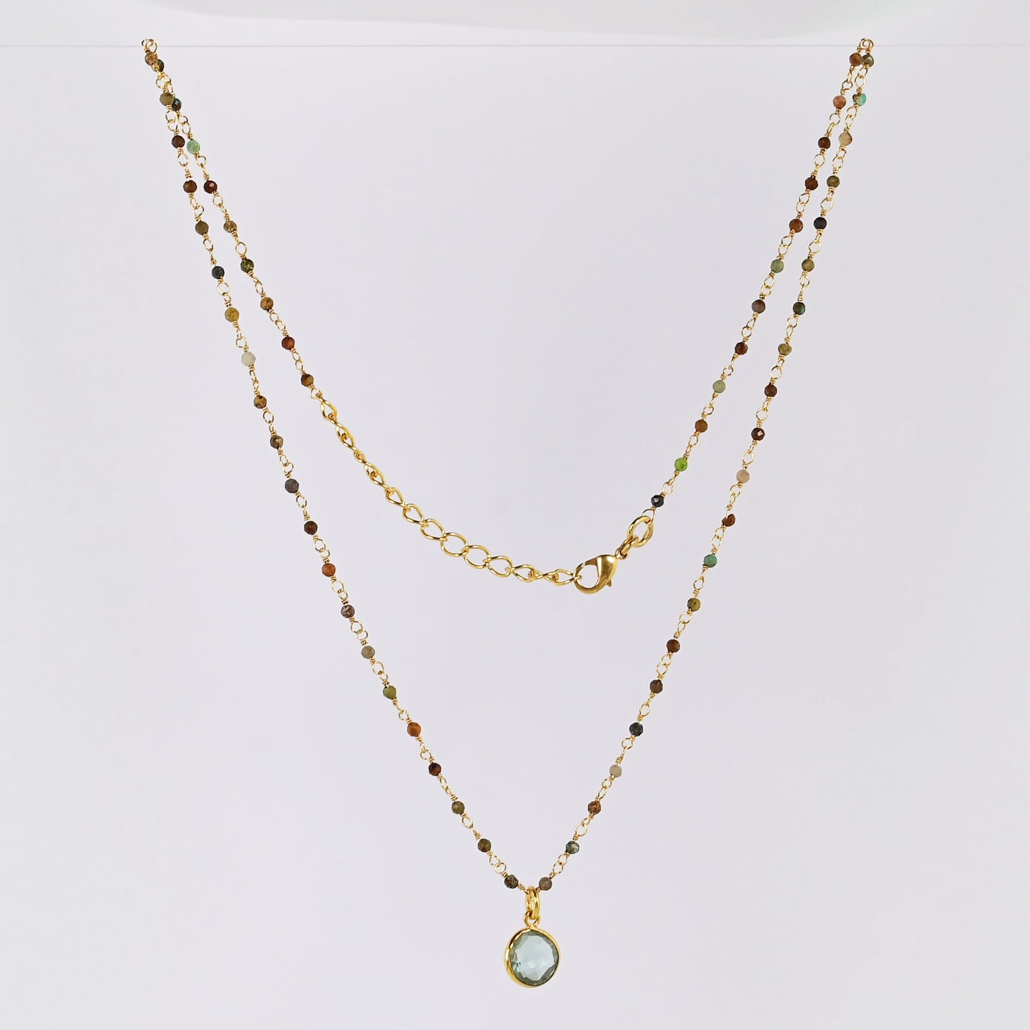 Euro Gold Assorted Gemstones 45 cm plus 5 cm extender chain Necklace A1.